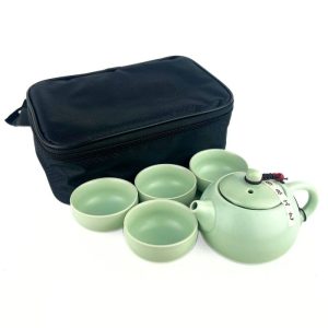 Дорожній Чайний Набір (Чайник, 4 Піали) у Футлярі | Нефритовий колір