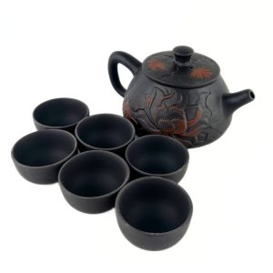 Чайний набір "Лотос" з темної глини: Чайник та 6 Піал
