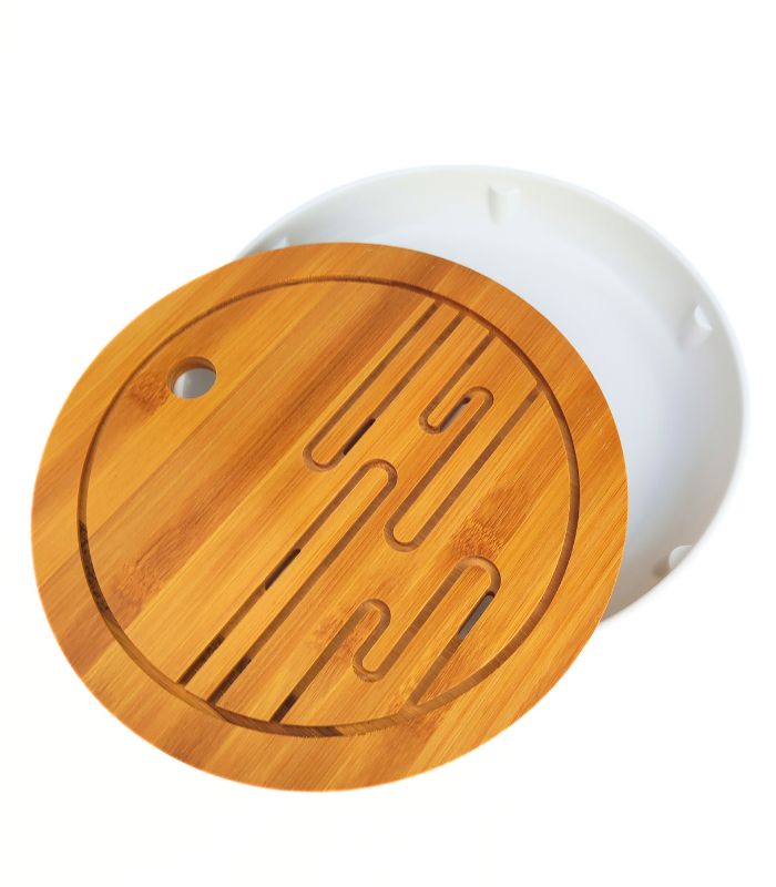 Круглая чабань из бамбука, белый поддон