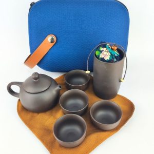 Набір для чайної церемонії синій овал футляр, чайник 160 мл і 4 піали 35 мл