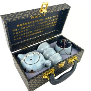 Керамічний чайний набір у кейсі (Чайник + 3 піали + Чайниця) | Подарунковий набір