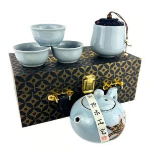 Альтернативний вигляд Керамічний чайний набір у кейсі (Чайник + 3 піали + Чайниця) | Подарунковий набір