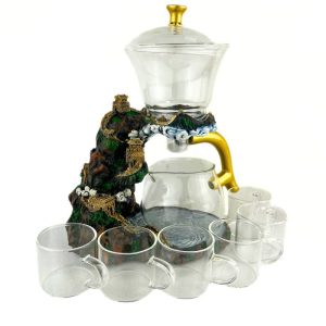 Заварник з магнітом напівавтоматичний скляний "Гірська фортеця" з 6 піалами