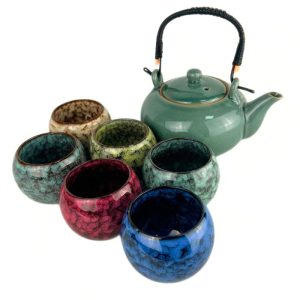 Подарунковий Чайний Набір з Чайником та Різнокольоровими Піалами