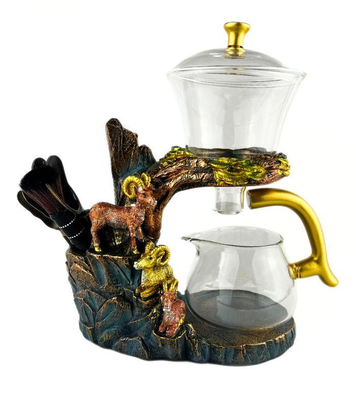 Заварник скляний з магнітом (Гірські барани) з набором інструментів