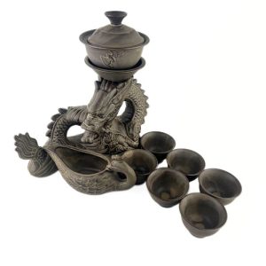 Чайний сервіз Дракон та Чаша з глини 9 предметів коричневий