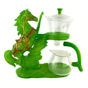 Магнітний заварник для чаю «Кінь» скляний зелений із золотом